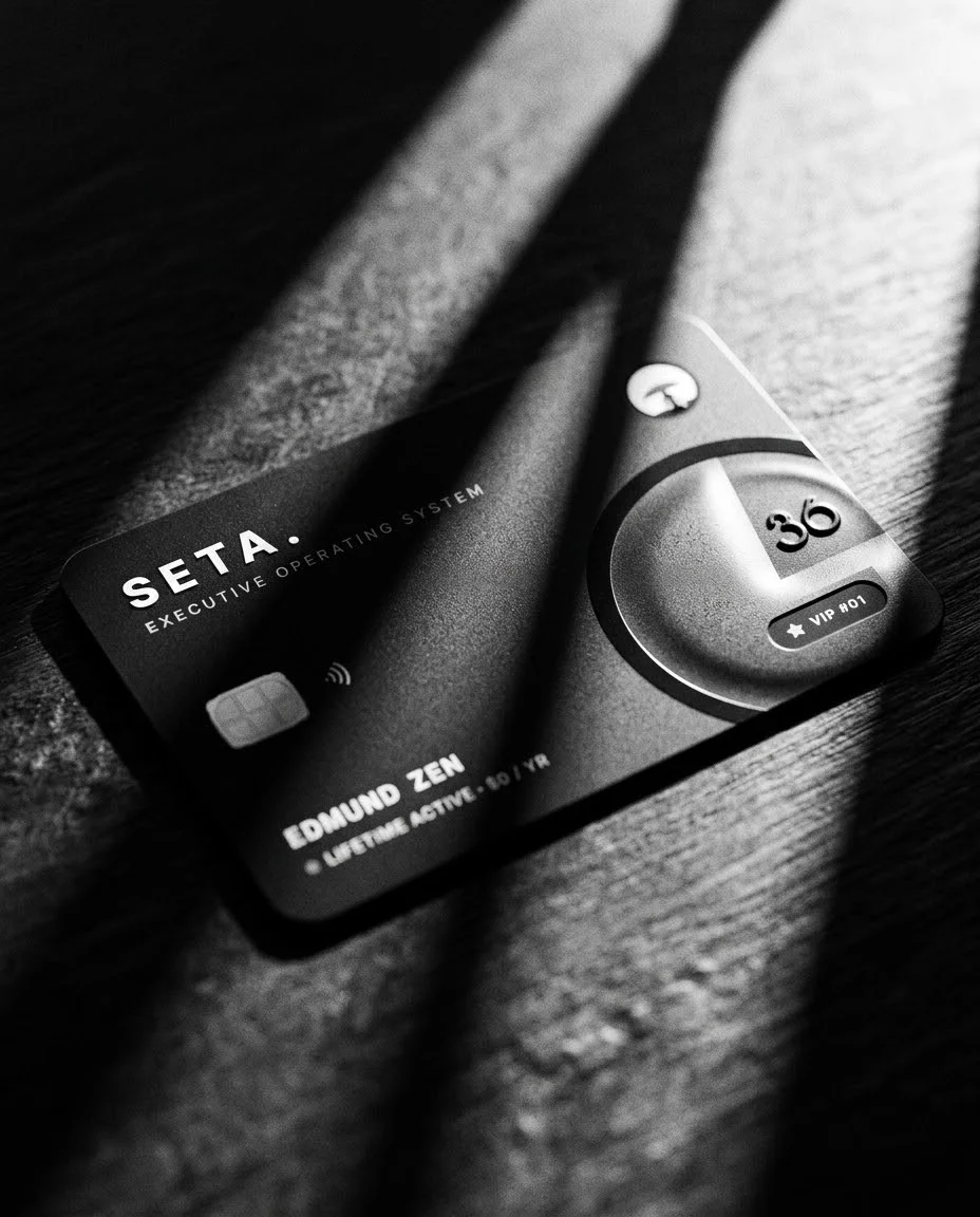 SETA. card with hard studio lighting